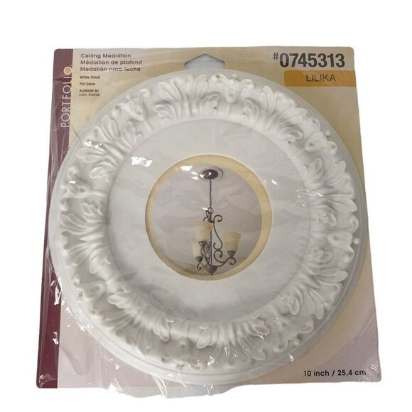 Portfolio Lilika Ceiling Medallion 10 Inch White Finish NEW - Picture 1 of 5